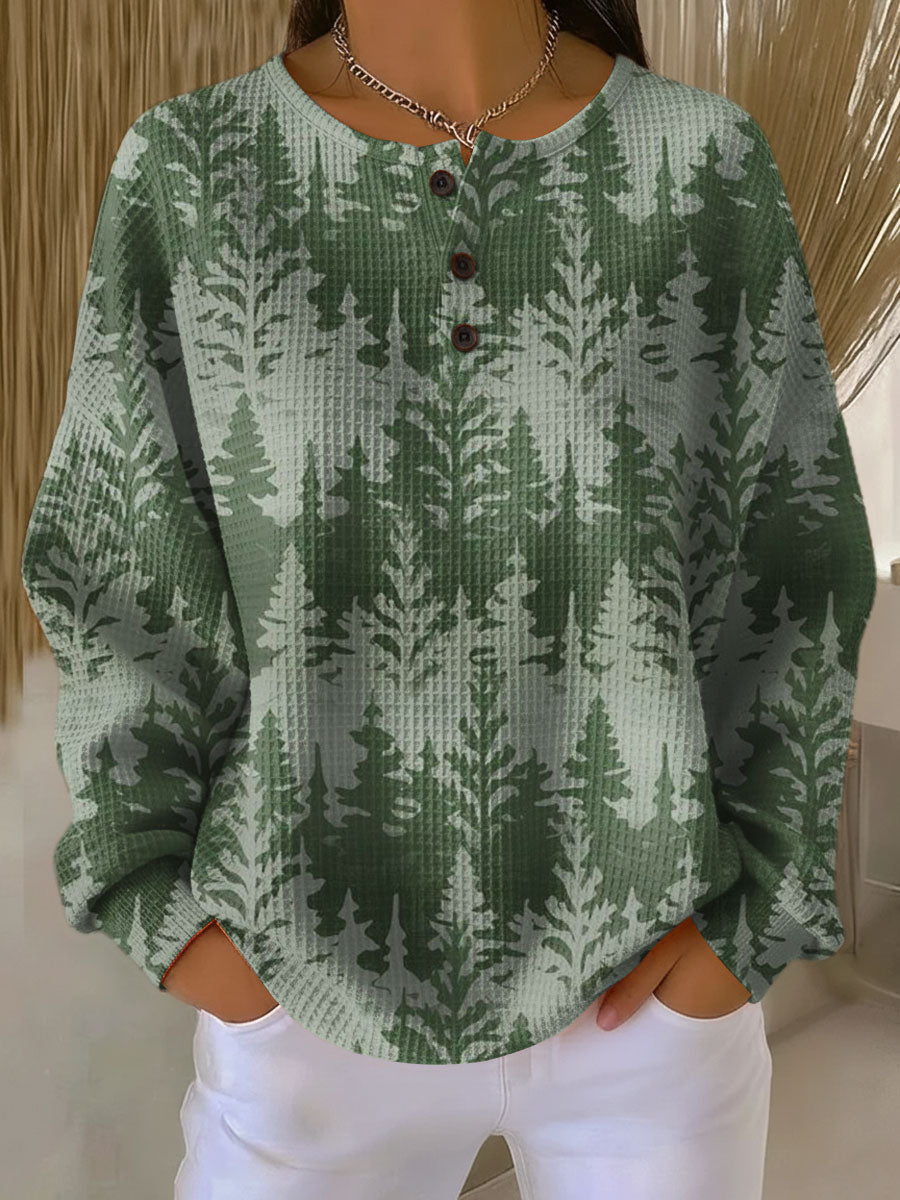 Alma | Pullover in Grün mit Tannenwald