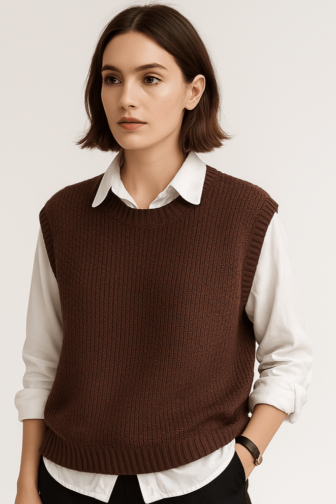 Jean | Brauner ärmelloser Strickpullunder