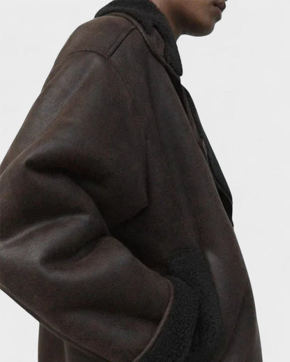 Isabelle | Braune Aviatorjacke in Lammfelloptik