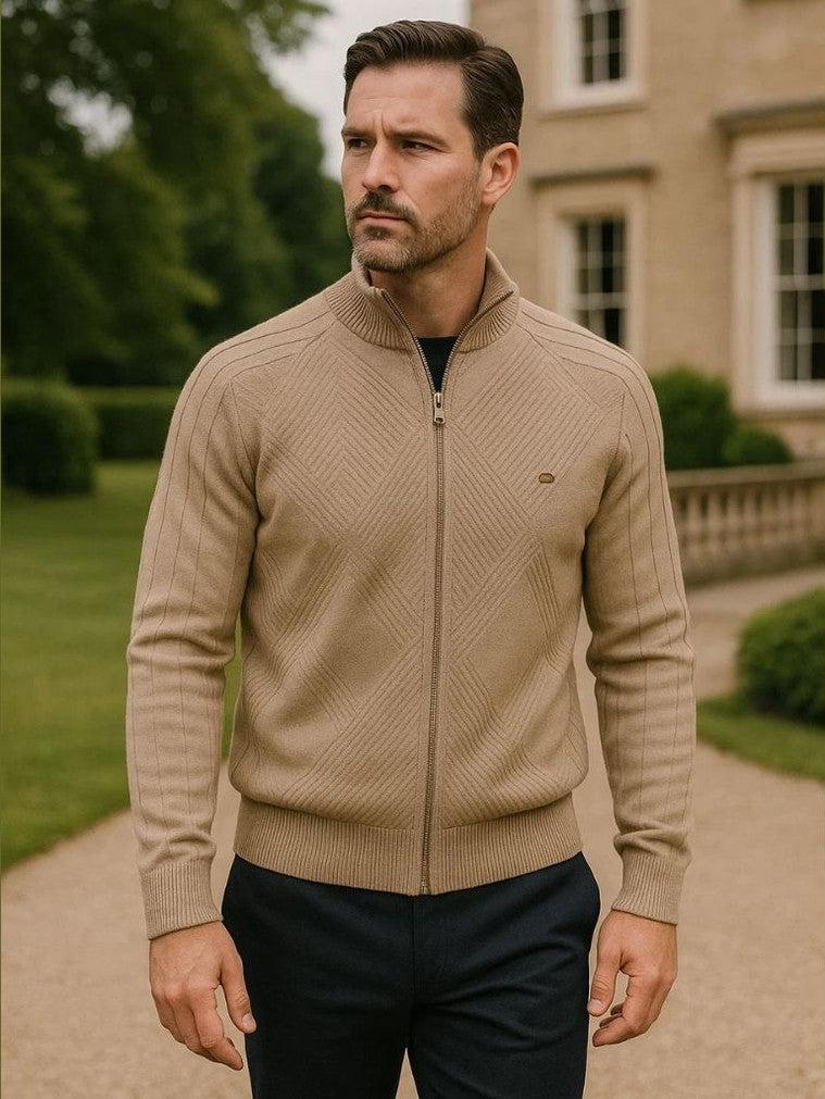 Jens | Taupefarbene Strickjacke mit Reißverschluss
