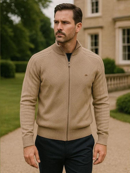 Jens | Taupefarbene Strickjacke mit Reißverschluss