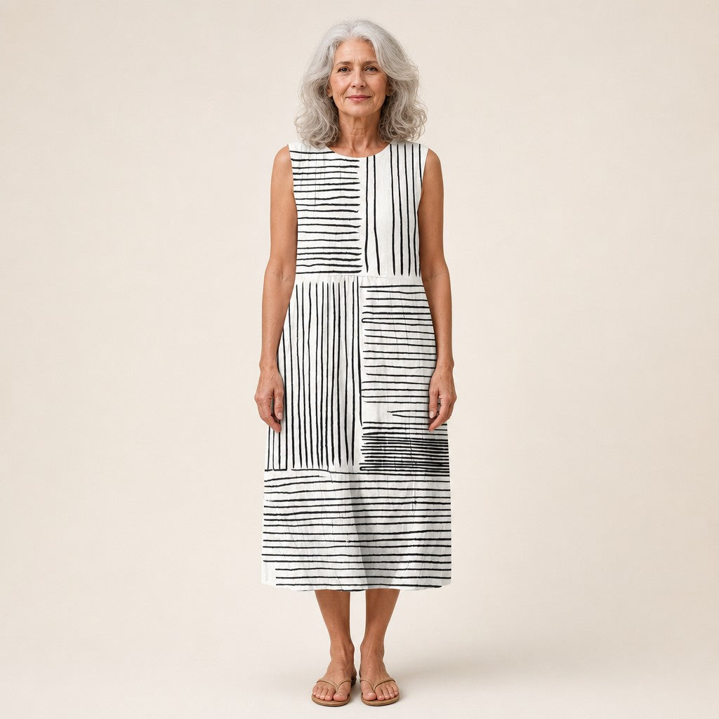 Gertrud | Ärmelloses Sommerkleid mit Strichmuster