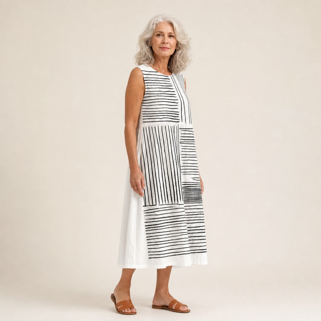 Gertrud | Ärmelloses Sommerkleid mit Strichmuster