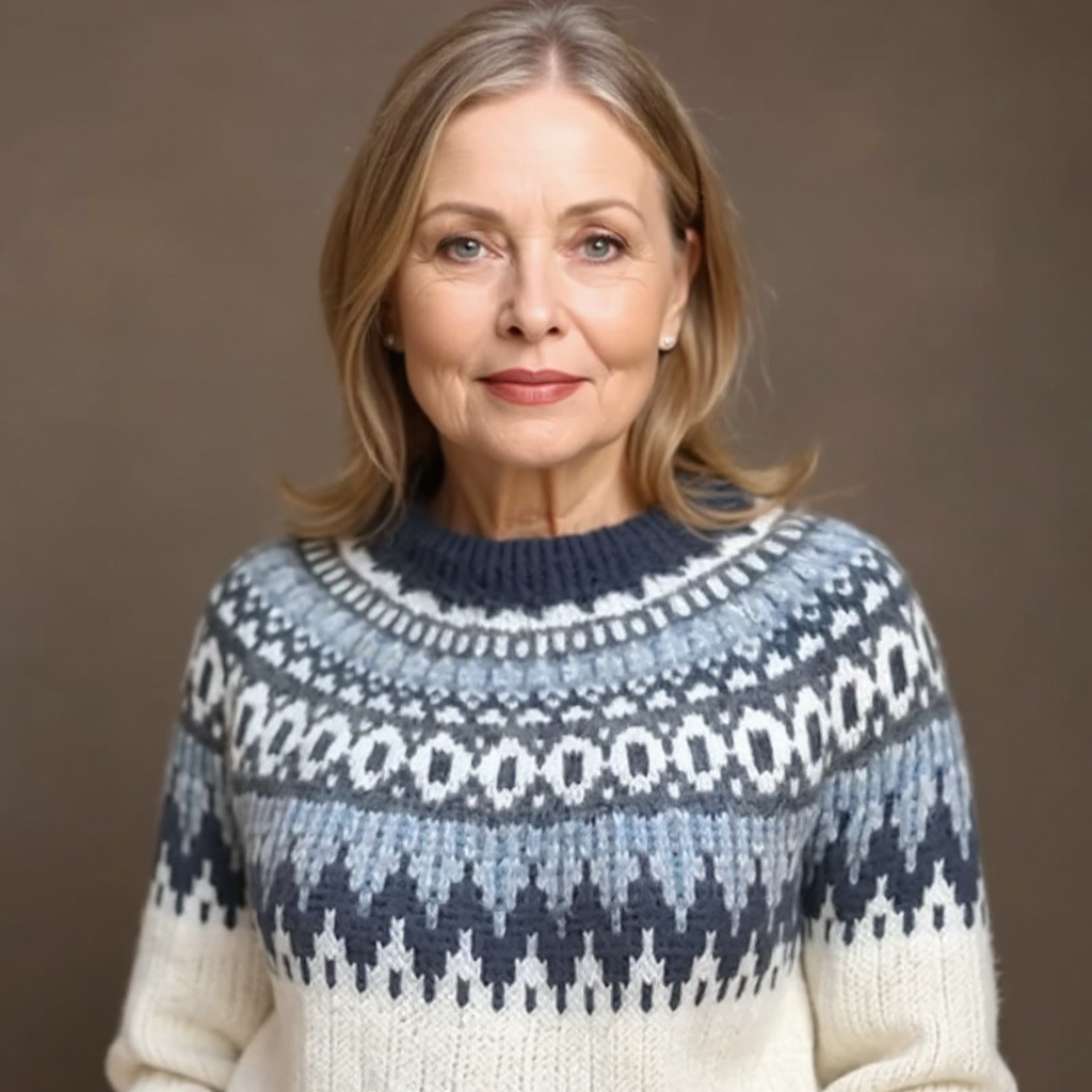 Josefine | Strickpullover mit Fair-Isle-Muster in Creme und Marineblau