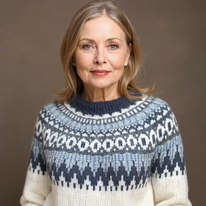 Josefine | Strickpullover mit Fair-Isle-Muster in Creme und Marineblau