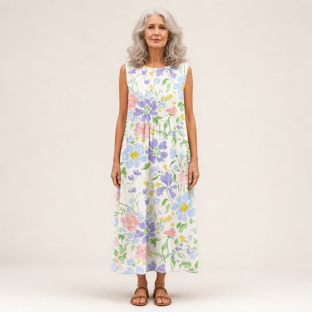 Svenja | Ärmelloses Sommerkleid mit Gartenblumen