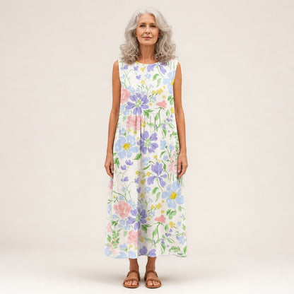 Svenja | Ärmelloses Sommerkleid mit Gartenblumen
