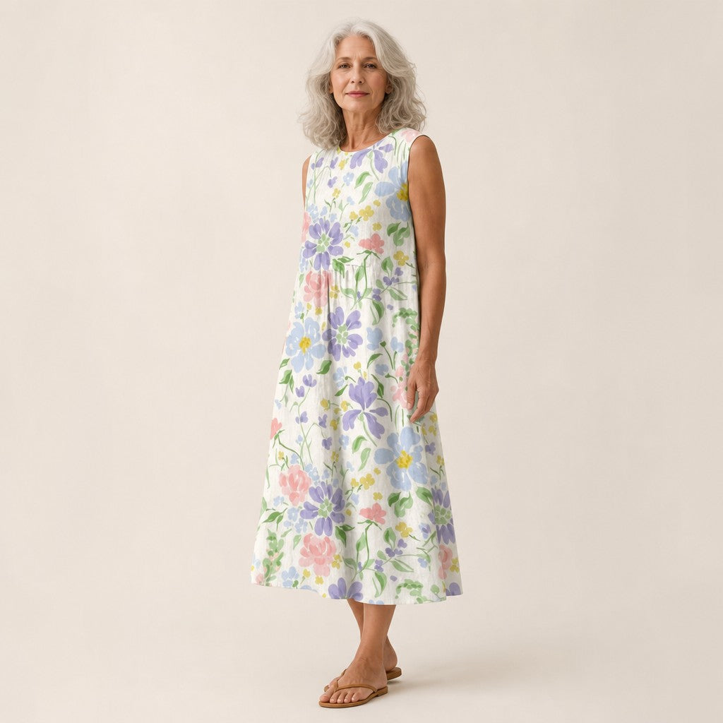 Svenja | Ärmelloses Sommerkleid mit Gartenblumen