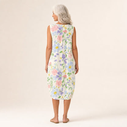 Svenja | Ärmelloses Sommerkleid mit Gartenblumen