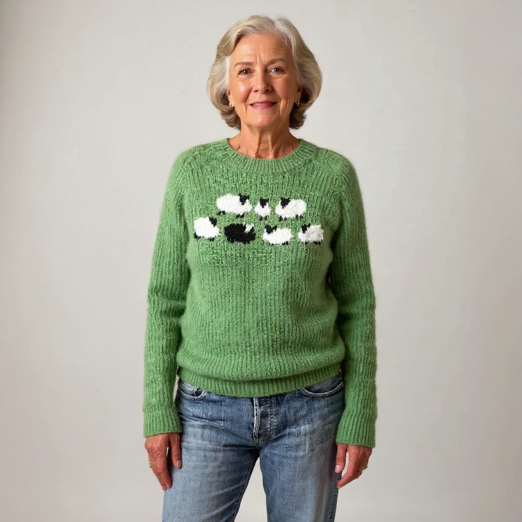 Johanna | Strickpullover mit Schafmotiv in Grün