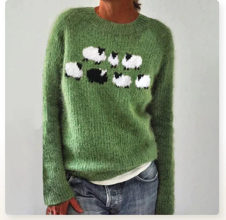Johanna | Strickpullover mit Schafmotiv in Grün