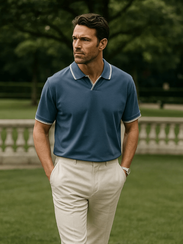 Jonas | Schwarzes Poloshirt mit offenem Kragen