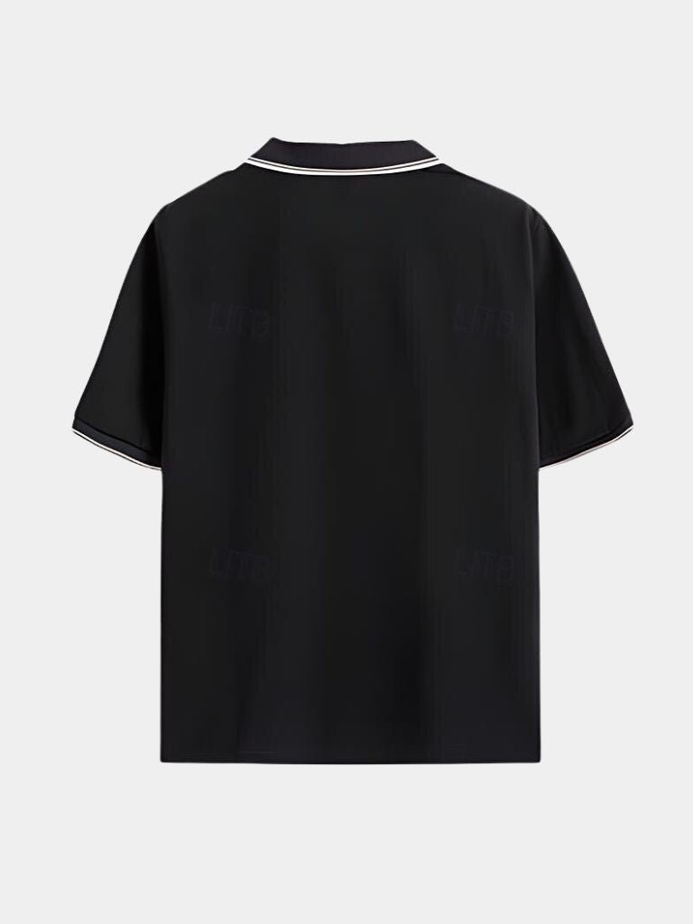 Jonas | Schwarzes Poloshirt mit offenem Kragen