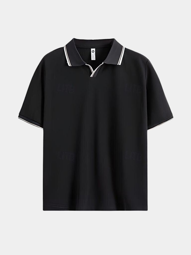 Jonas | Schwarzes Poloshirt mit offenem Kragen