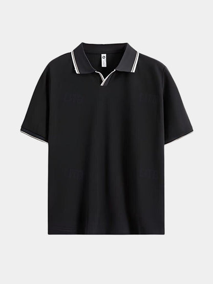 Jonas | Schwarzes Poloshirt mit offenem Kragen