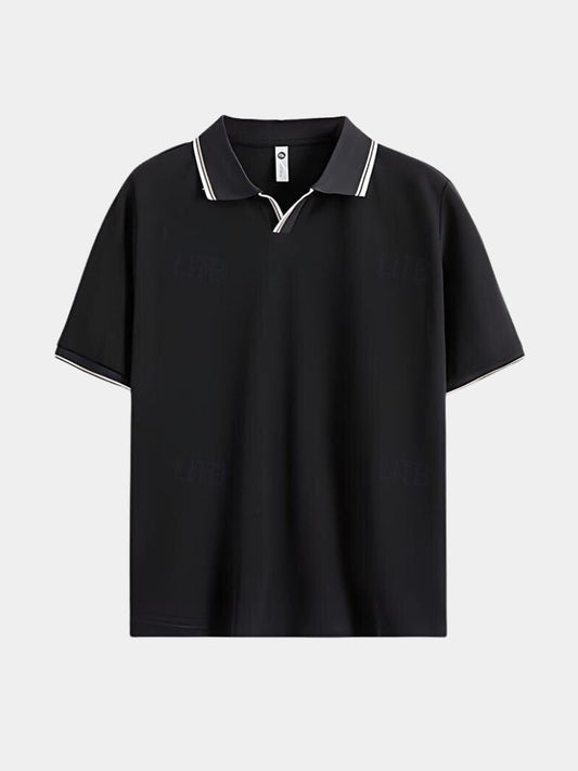 Jonas | Schwarzes Poloshirt mit offenem Kragen
