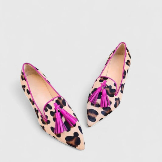 Johanna | Spitzer Loafer mit Animalprint und Quasten
