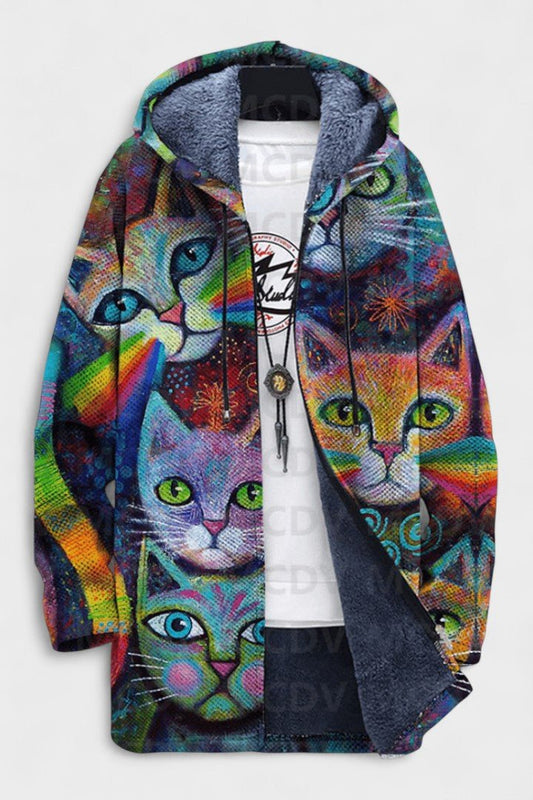 Jill | Bunte Kapuzenjacke mit Katzenmotiv