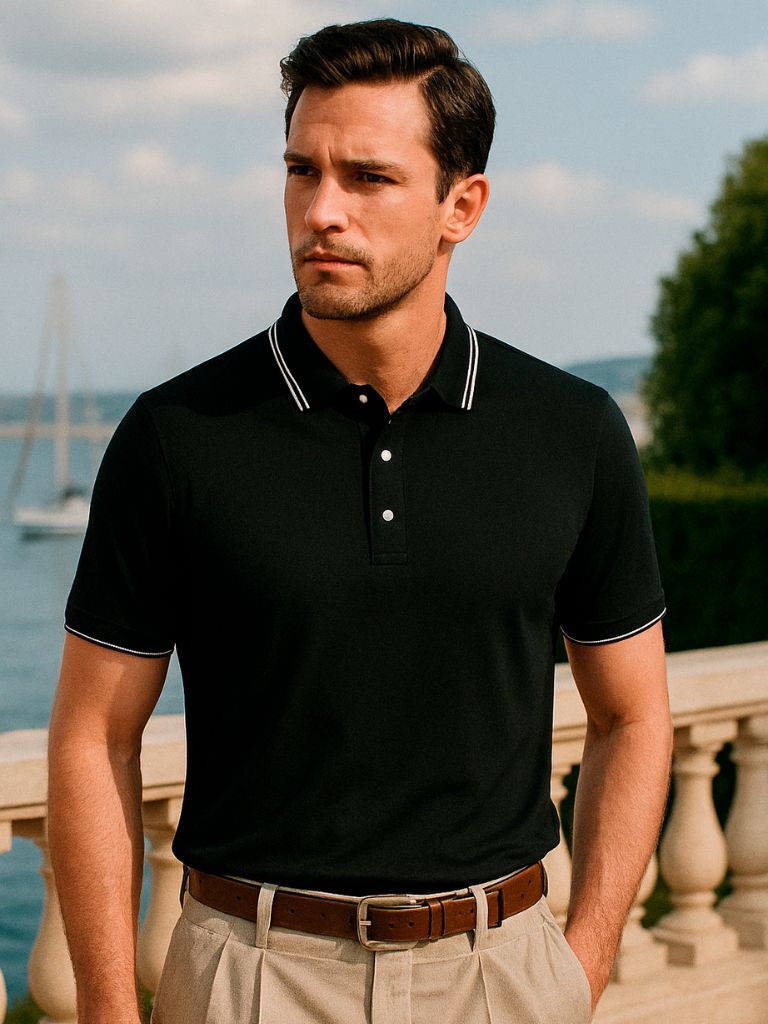 Josef | Schwarzes Poloshirt mit Kontrastdetails