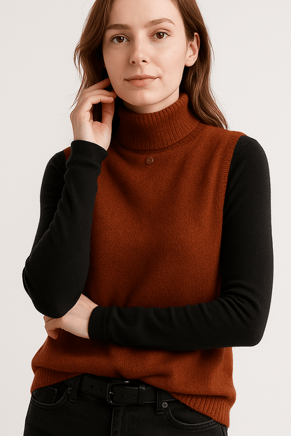 Joanne | Ärmelloses Rollkragen-Stricktop in Rostbraun