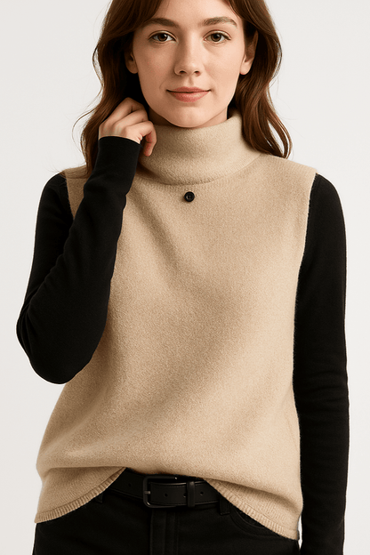 Joanne | Ärmelloses Rollkragen-Stricktop in Rostbraun