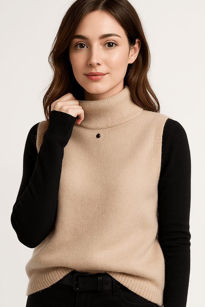 Joanne | Ärmelloses Rollkragen-Stricktop in Rostbraun