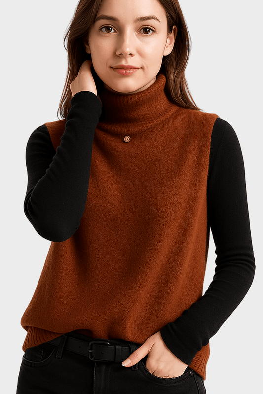 Joanne | Ärmelloses Rollkragen-Stricktop in Rostbraun