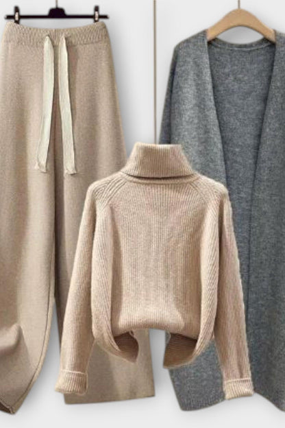 Joanne | Rollkragenpullover, Strickjacke & Hose Set
