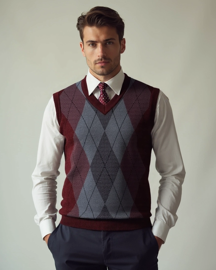 Jonathan | Grauer Argyle-Strickpullunder