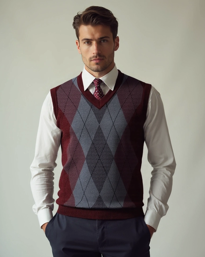 Jonathan | Grauer Argyle-Strickpullunder