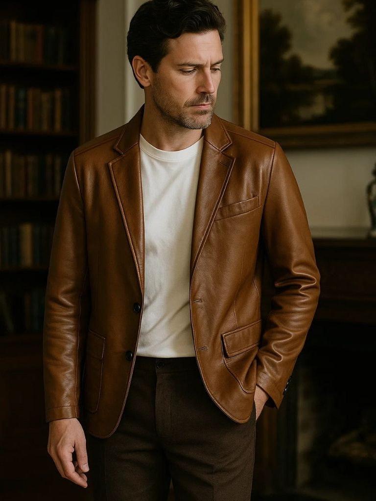 Jonathan | Braunes Sakko in Lederoptik