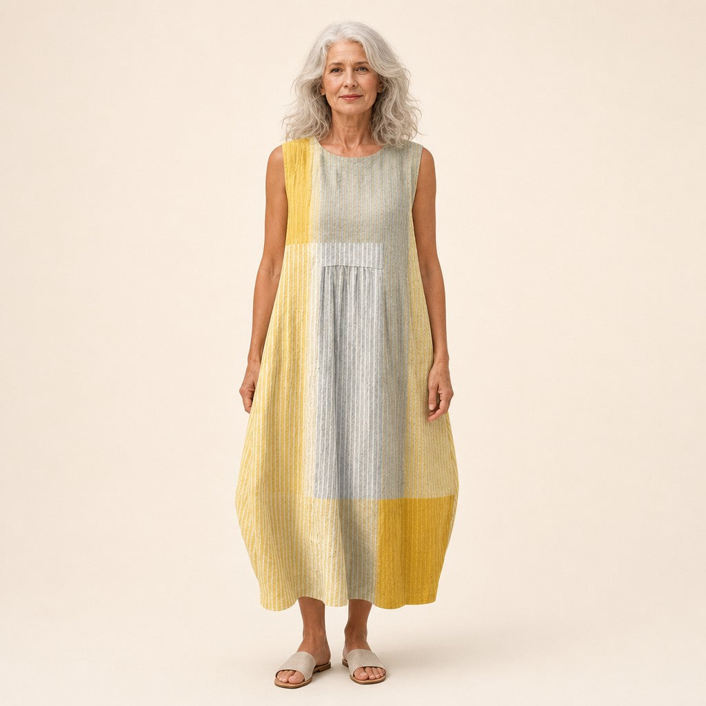 Katja | Ärmelloses Sommerkleid in Gelb und Grau