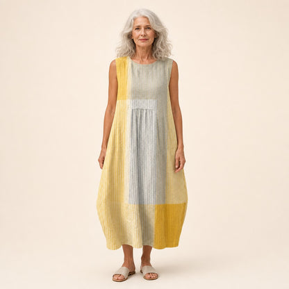 Katja | Ärmelloses Sommerkleid in Gelb und Grau