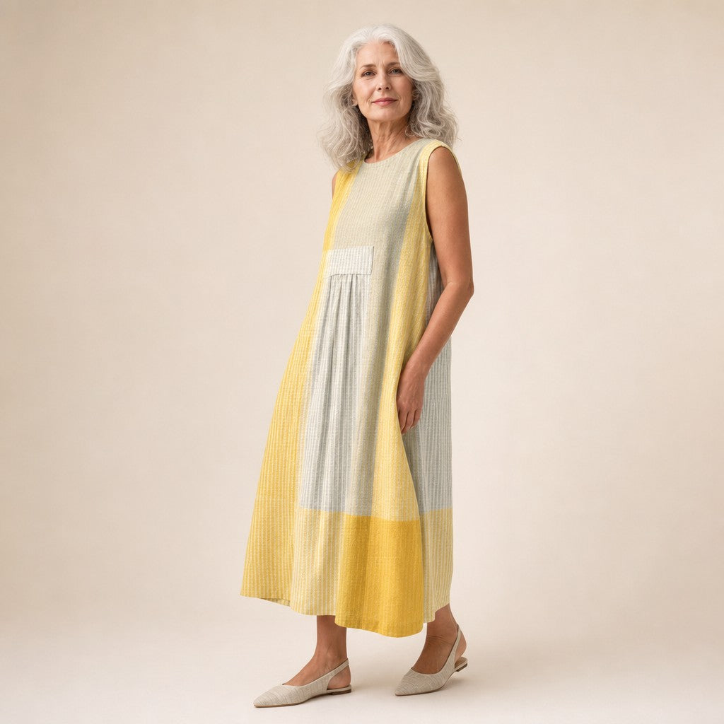 Katja | Ärmelloses Sommerkleid in Gelb und Grau