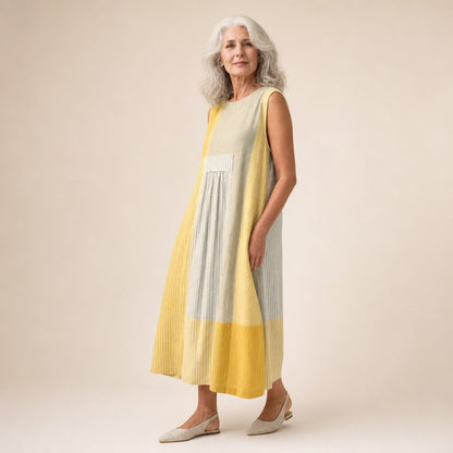 Katja | Ärmelloses Sommerkleid in Gelb und Grau