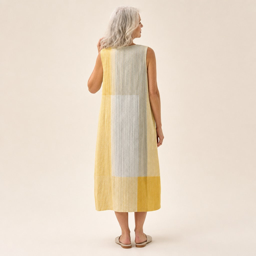 Katja | Ärmelloses Sommerkleid in Gelb und Grau