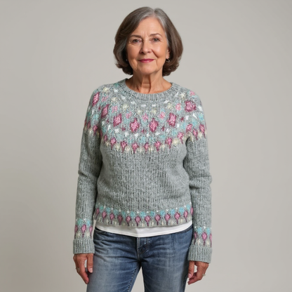Jutta | Strickpullover mit Fair-Isle-Muster in Grau und Rosa