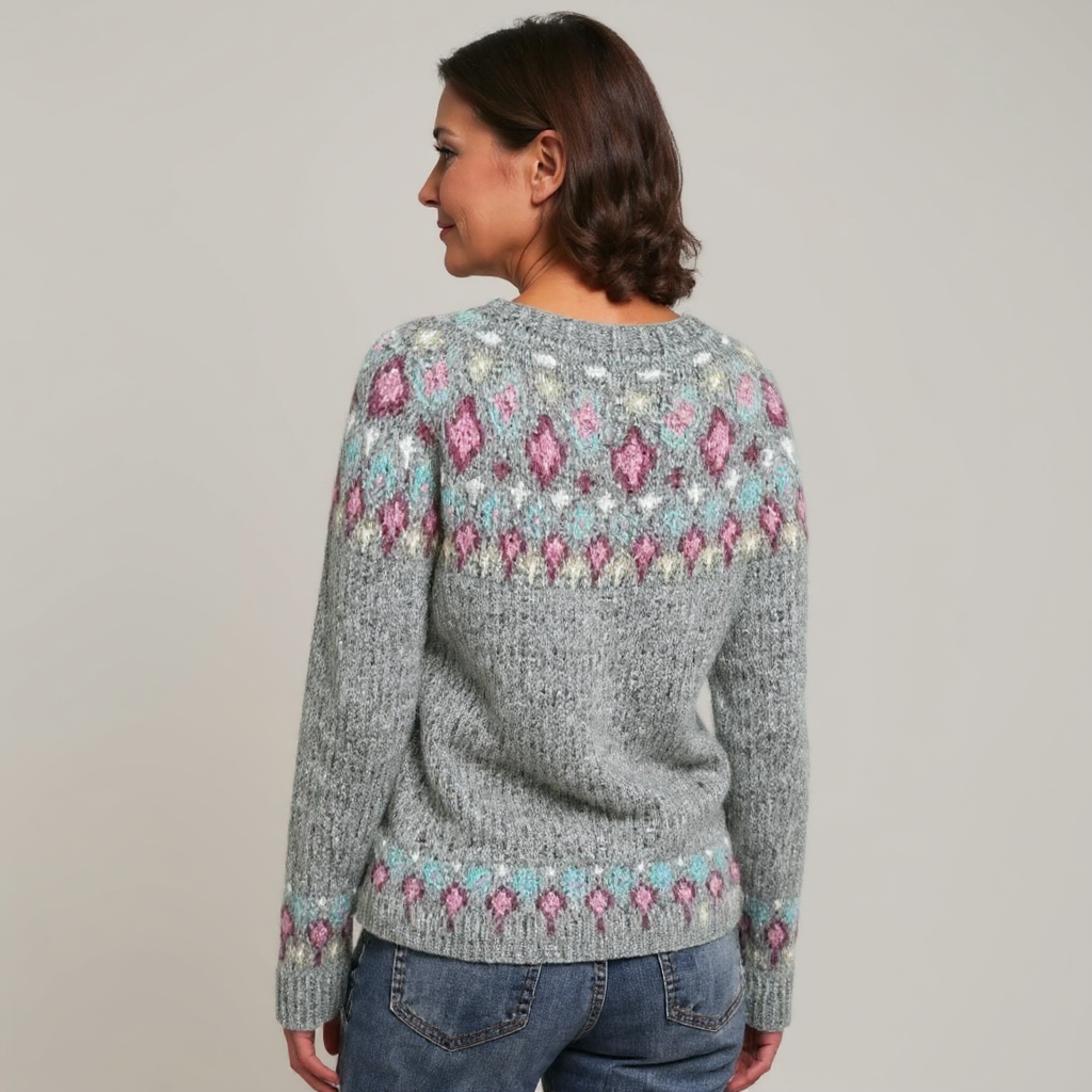 Jutta | Strickpullover mit Fair-Isle-Muster in Grau und Rosa