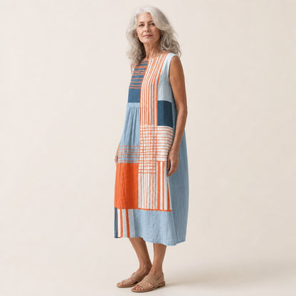 Valeska | Ärmelloses Sommerkleid mit Streifen in Orange und Blau