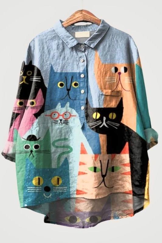 Karen | Gestreifte Bluse mit Taschenkatze