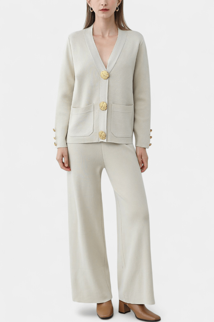 Karen | Strickjacke mit Knöpfen & weite Hose Set