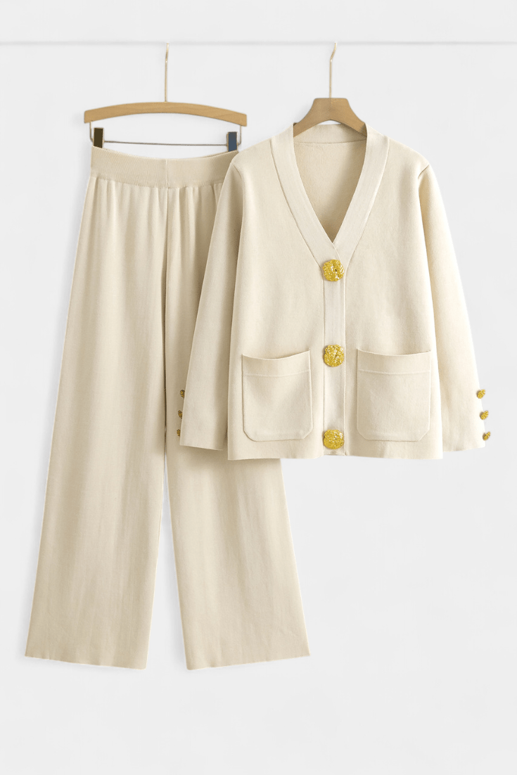 Karen | Strickjacke mit Knöpfen & weite Hose Set