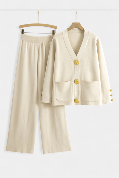 Karen | Strickjacke mit Knöpfen & weite Hose Set