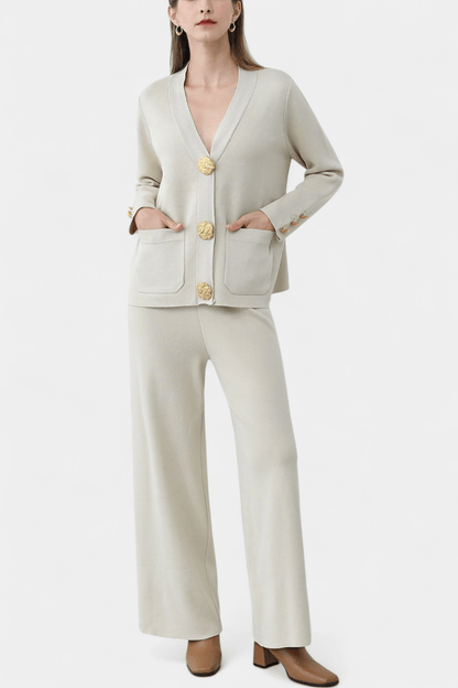Karen | Strickjacke mit Knöpfen & weite Hose Set
