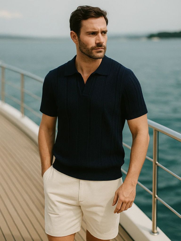 Karl | Cremefarbenes Poloshirt mit Struktur