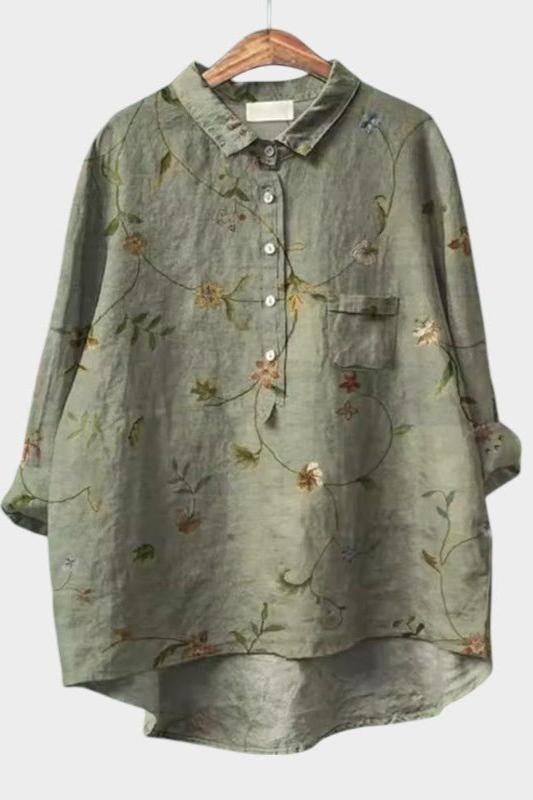 Karla | Olivgrüne Bluse mit Zweigmuster