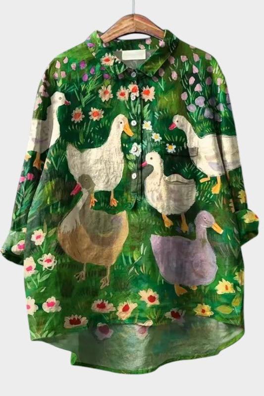 Karla | Grüne Bluse mit Entenmotiv
