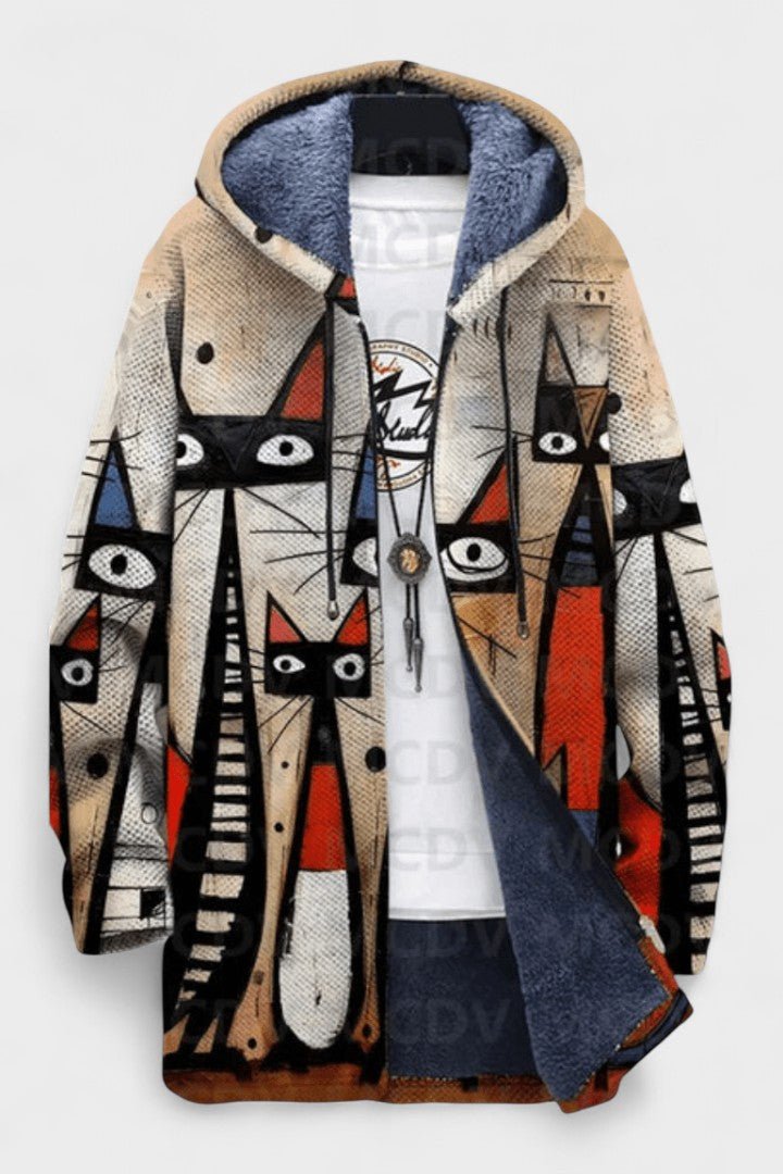 Carolyn | Kapuzenjacke mit abstraktem Katzenmotiv