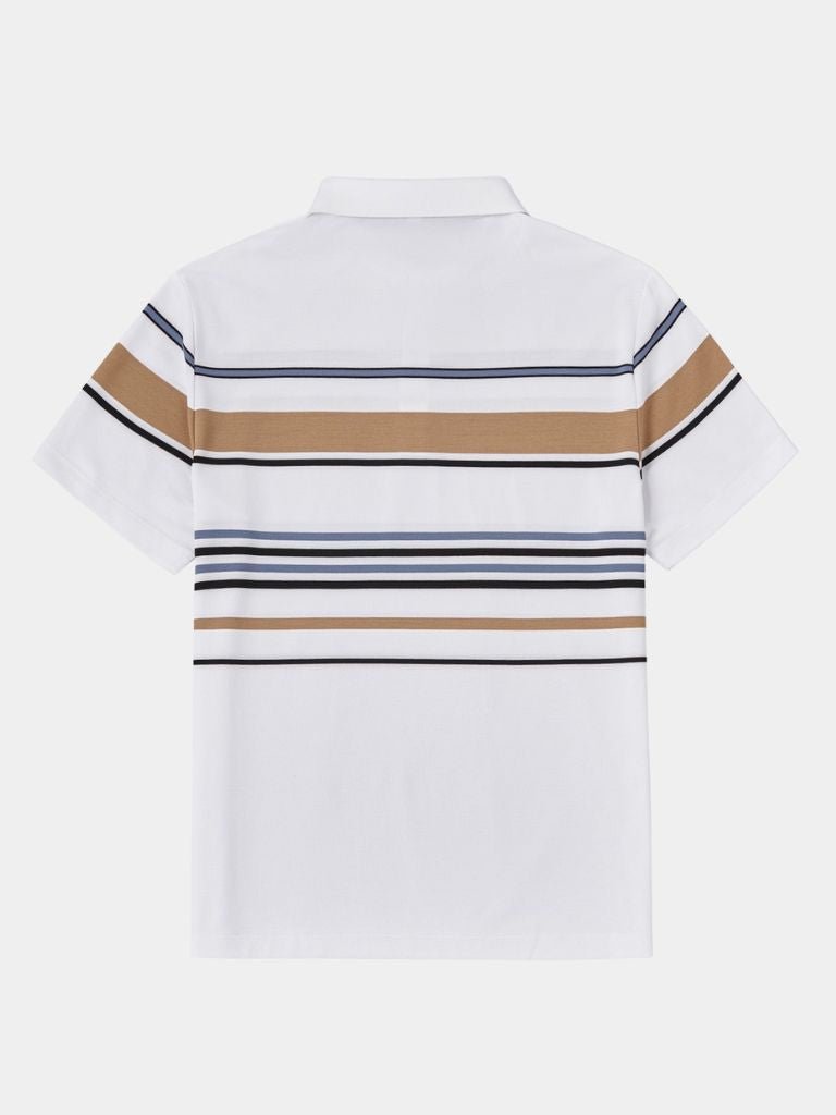 Knut | Weißes Poloshirt mit mehrfarbigen Streifen