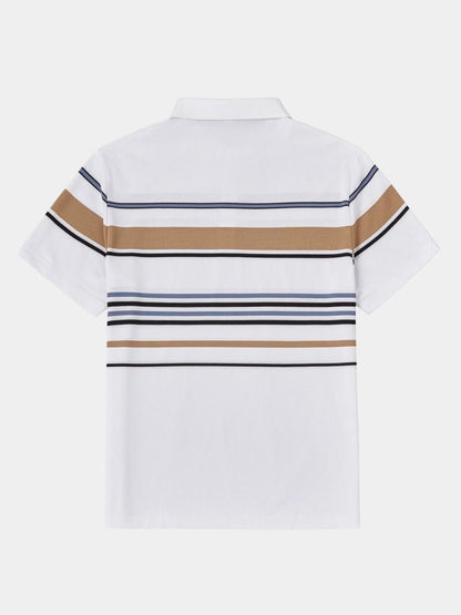 Knut | Weißes Poloshirt mit mehrfarbigen Streifen